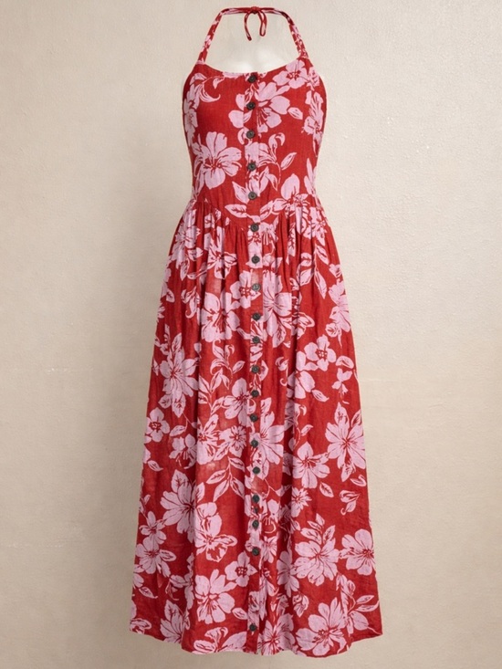 Free People Dresses & Skirts - FP Boho Floral Halter Midi Dress Button Front Tropical Summer Beach Medium